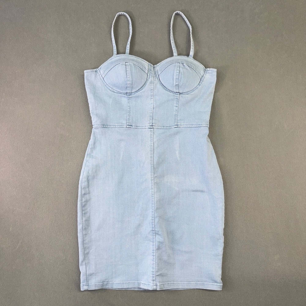Haute Monde Womens Light Wash Denim Bustier Bodycon Mini Dress Blue Size M
